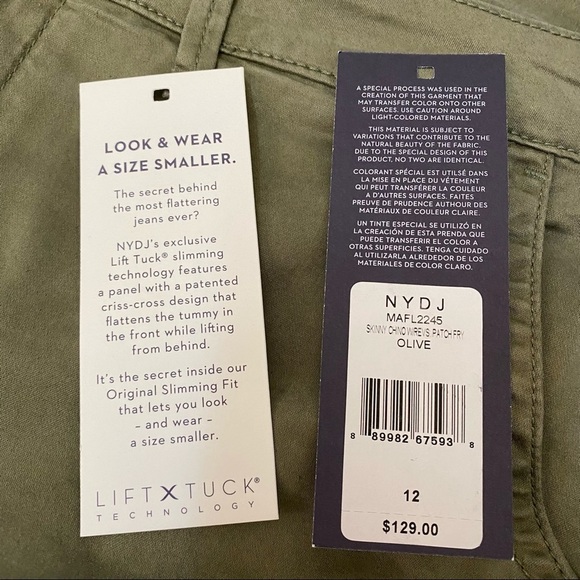 NYDJ SKINNY CHINO OLIVE GREEN SATEEN DENIM Sz 12 - Picture 10 of 10
